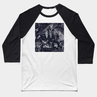 Goth mushroom girl with horns and eyes moth Baseball T-Shirt